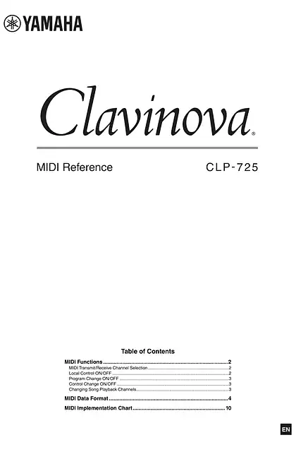 yamaha雅马哈CLP-725 MIDI Reference
